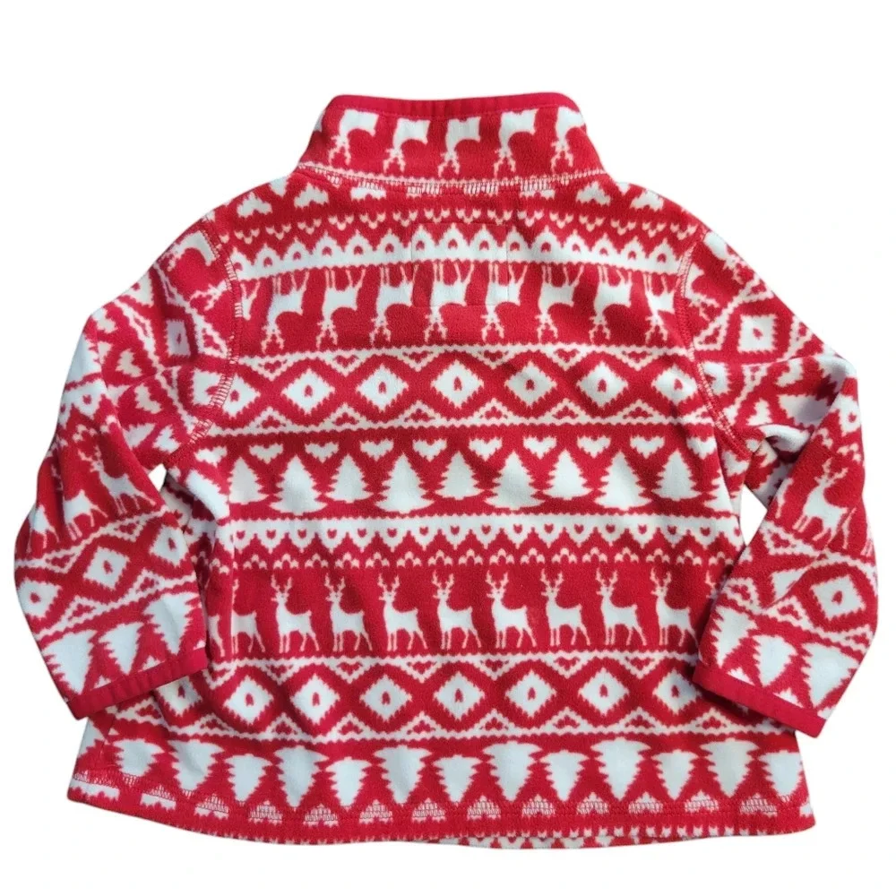 OshKosh B'gosh Fleece Half-zip Christmas Jacket Reindeer Trees Hearts Girl's 12m